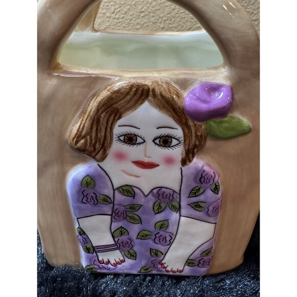 Bella Casa By Ganz Ceramic Purse Vase With Woman Design & Lavender - Picture 4 of 7